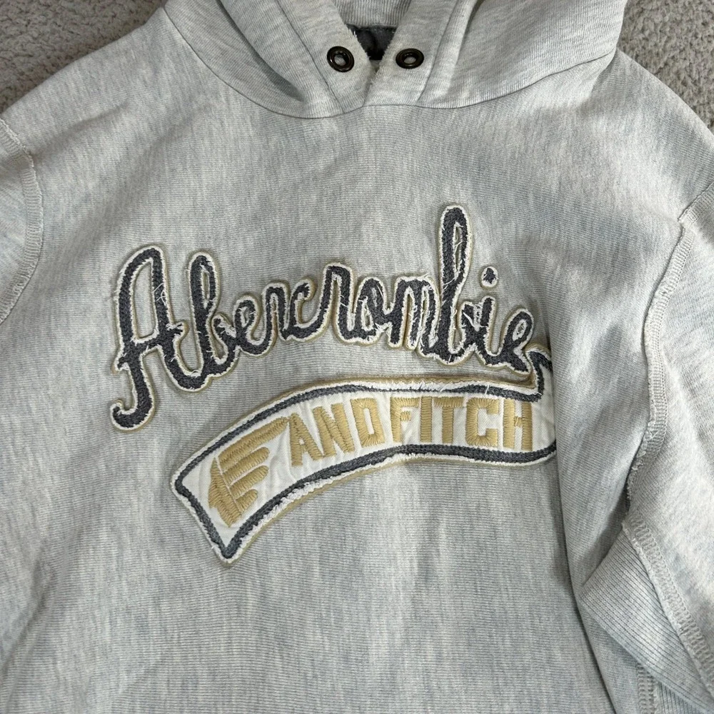 Abercrombie & Fitch‎ Mens Large Gray Embroidered Logo Pullover Hoodie Distressed